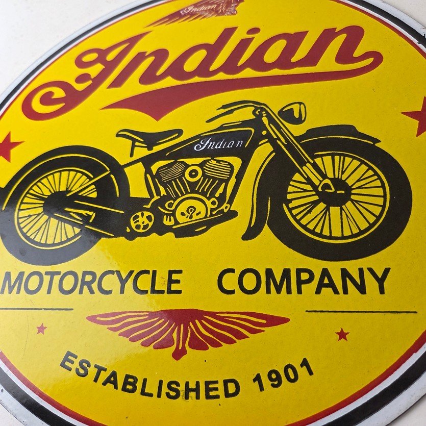 Vintage Indian Motorcycles Porcelain Sign - Authorized Dealer Sales Gas Sign - Image 4