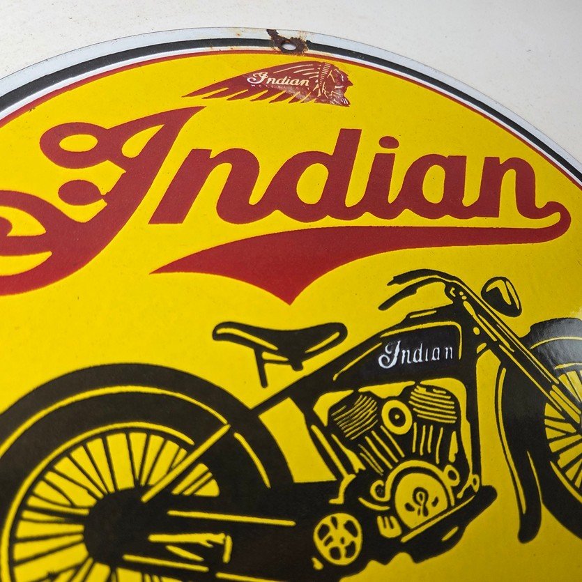 Vintage Indian Motorcycles Porcelain Sign - Authorized Dealer Sales Gas Sign - Image 5