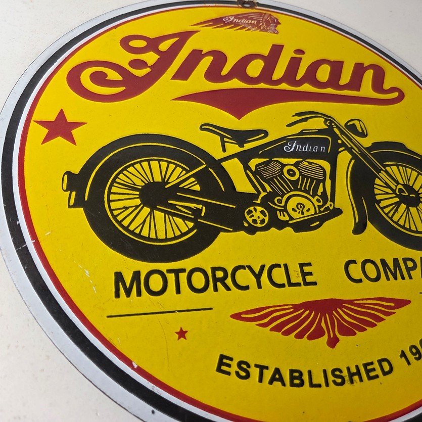 Vintage Indian Motorcycles Porcelain Sign - Authorized Dealer Sales Gas Sign - Image 6