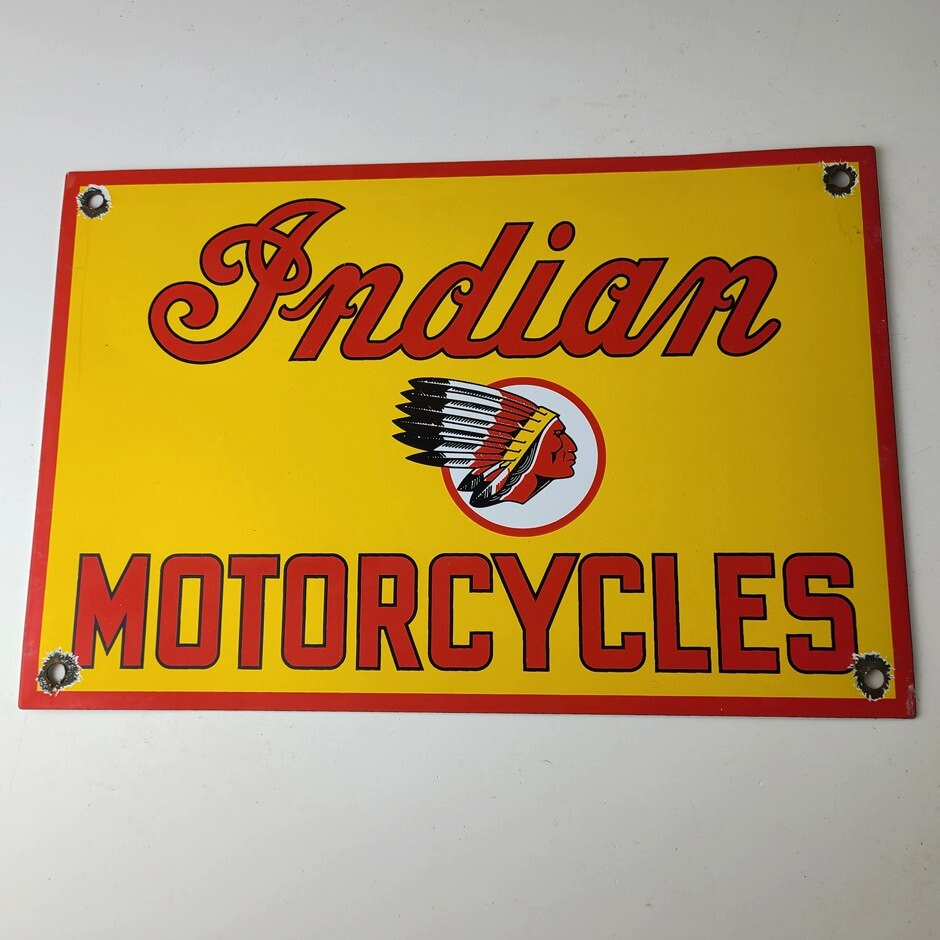 Vintage Indian Motorcycles Sign - Parts Dealership Service Porcelain Gas Sign - Image 13