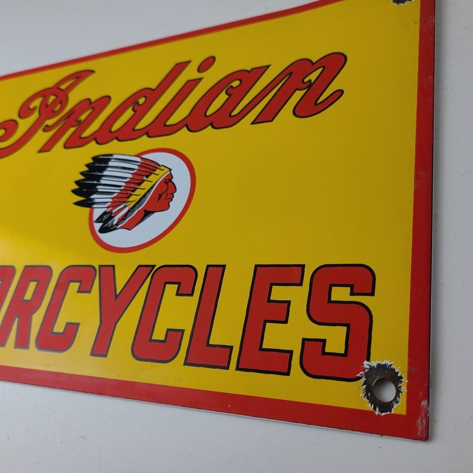 Vintage Indian Motorcycles Sign - Parts Dealership Service Porcelain Gas Sign - Image 9