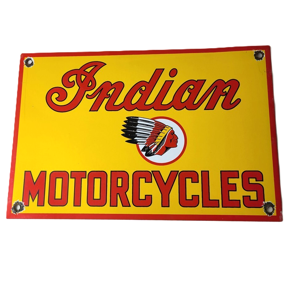 Vintage Indian Motorcycles Sign - Parts Dealership Service Porcelain Gas Sign