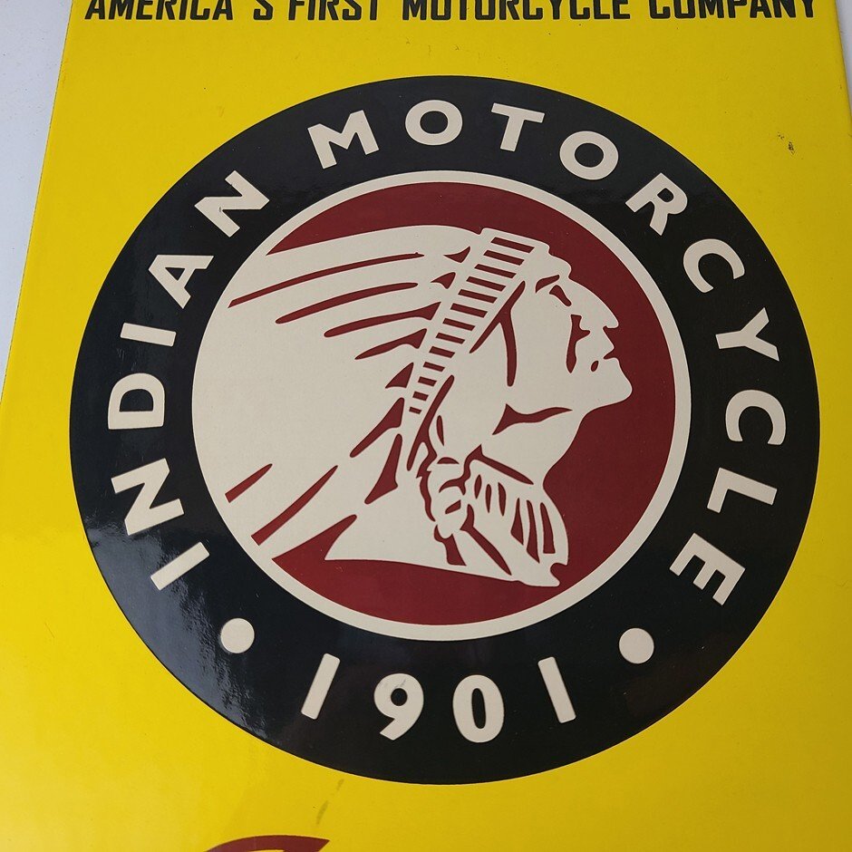 Vintage Indian Motorcycles Sign - Parts Dealership Service Porcelain Gas Sign - Image 3