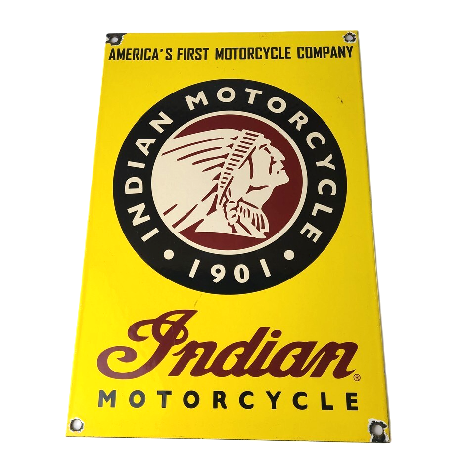 Vintage Indian Motorcycles Sign - Parts Dealership Service Porcelain Gas Sign