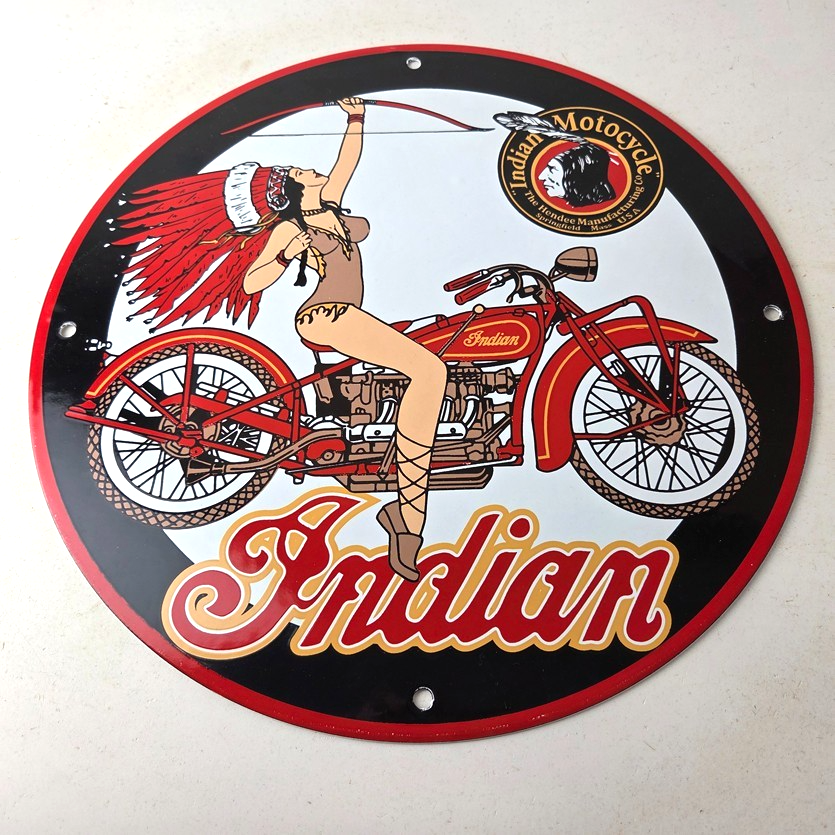 Vintage Indian Motorcycles Sign - Porcelain Gas Pump Service Station Sign - Image 15