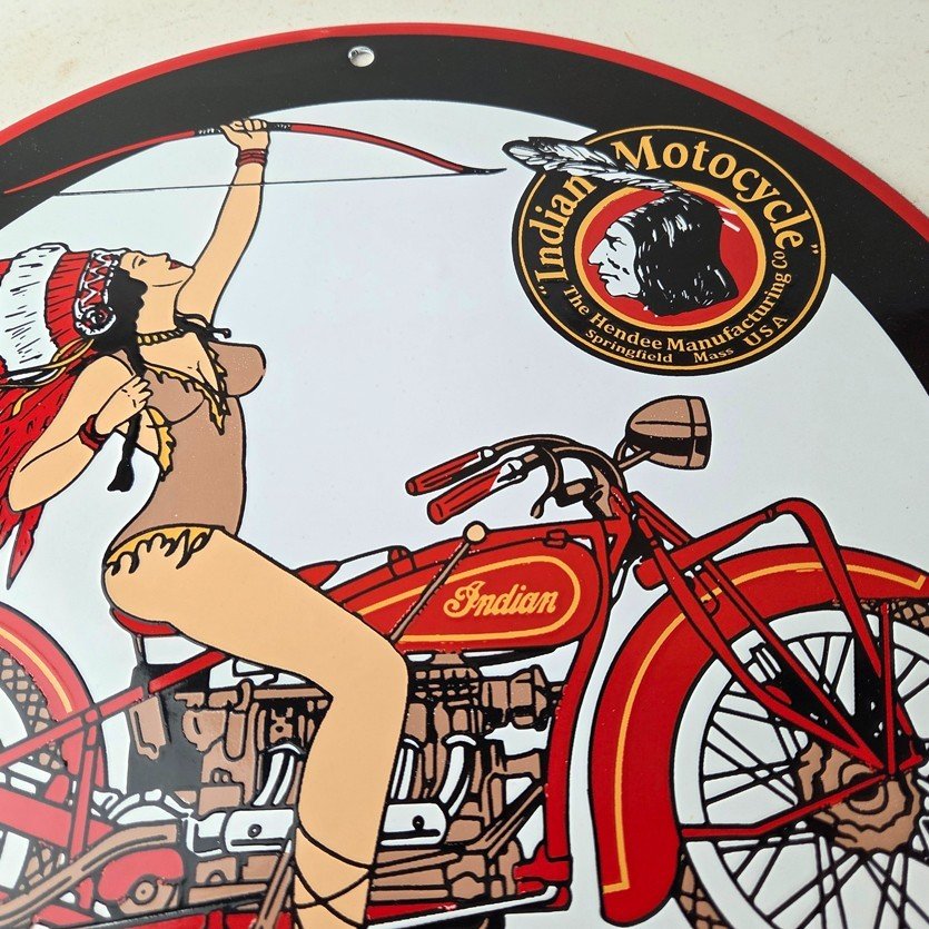 Vintage Indian Motorcycles Sign - Porcelain Gas Pump Service Station Sign - Image 3