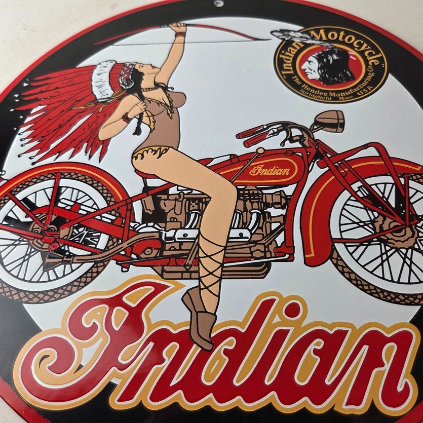 Vintage Indian Motorcycles Sign - Porcelain Gas Pump Service Station Sign - Image 4