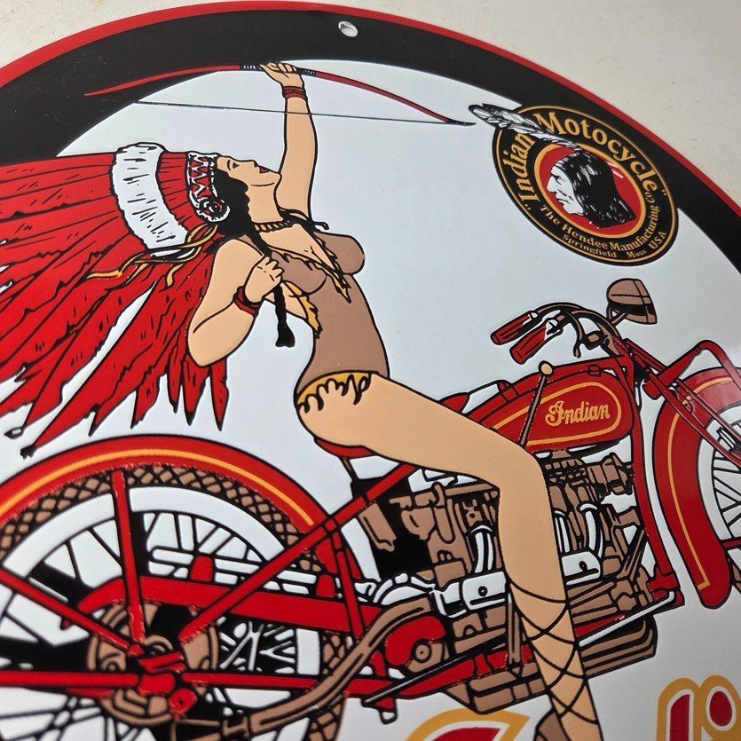 Vintage Indian Motorcycles Sign - Porcelain Gas Pump Service Station Sign - Image 5