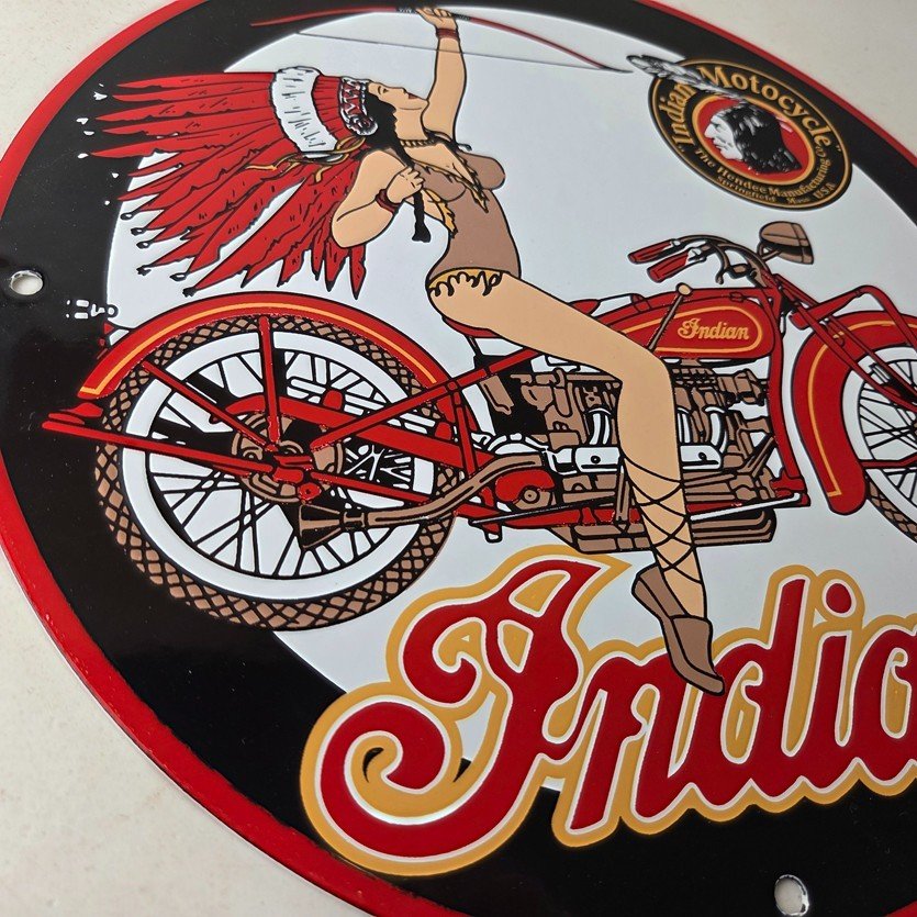 Vintage Indian Motorcycles Sign - Porcelain Gas Pump Service Station Sign - Image 6