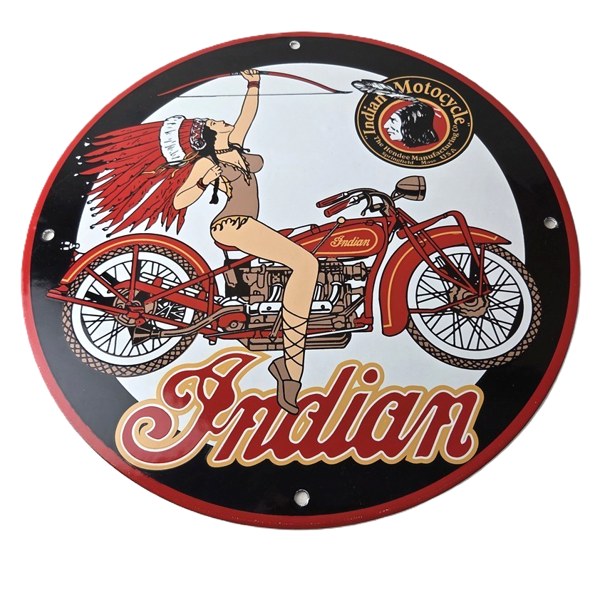 Vintage Indian Motorcycles Sign - Porcelain Gas Pump Service Station Sign