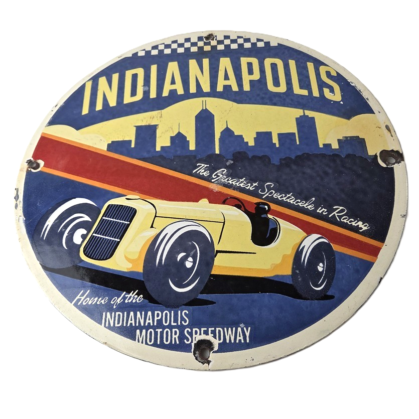 Vintage Indianapolis Speedway Sign - Porcelain Motor Racing Automobilia Sign