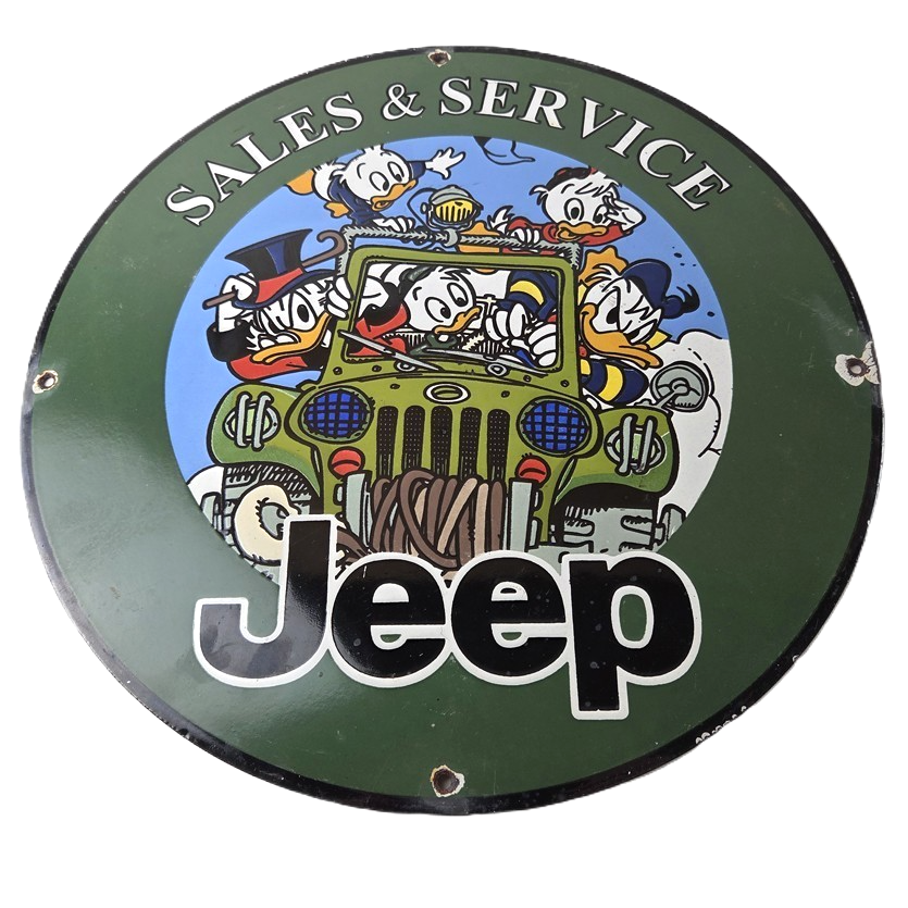 Vintage Jeep Porcelain Sign - Garage Shop Gas Service Station Pump Plate Sign