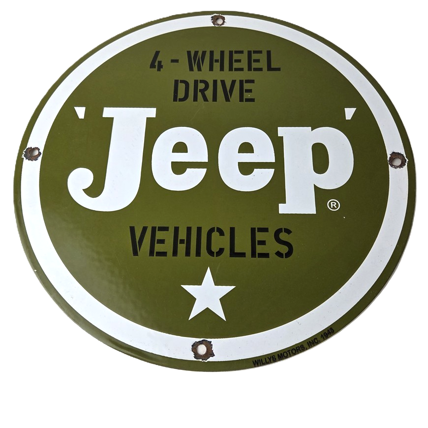 Vintage Jeep Vehicles Sign - USA Army Gas Pump Porcelain Sign