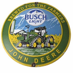 Vintage John Deere Sign - Busch Light Porcelain Farm Tractor Gas Pump Sign