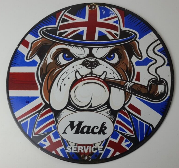 Vintage Mack Trucks Sign - British Bulldog Auto Gas Pump Porcelain Ad Sign - Image 12