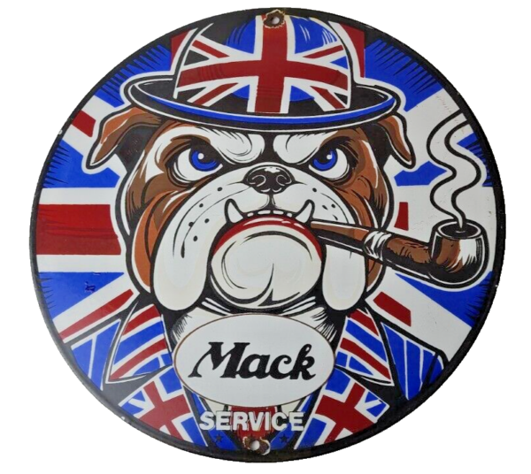 Vintage Mack Trucks Sign - British Bulldog Auto Gas Pump Porcelain Ad Sign