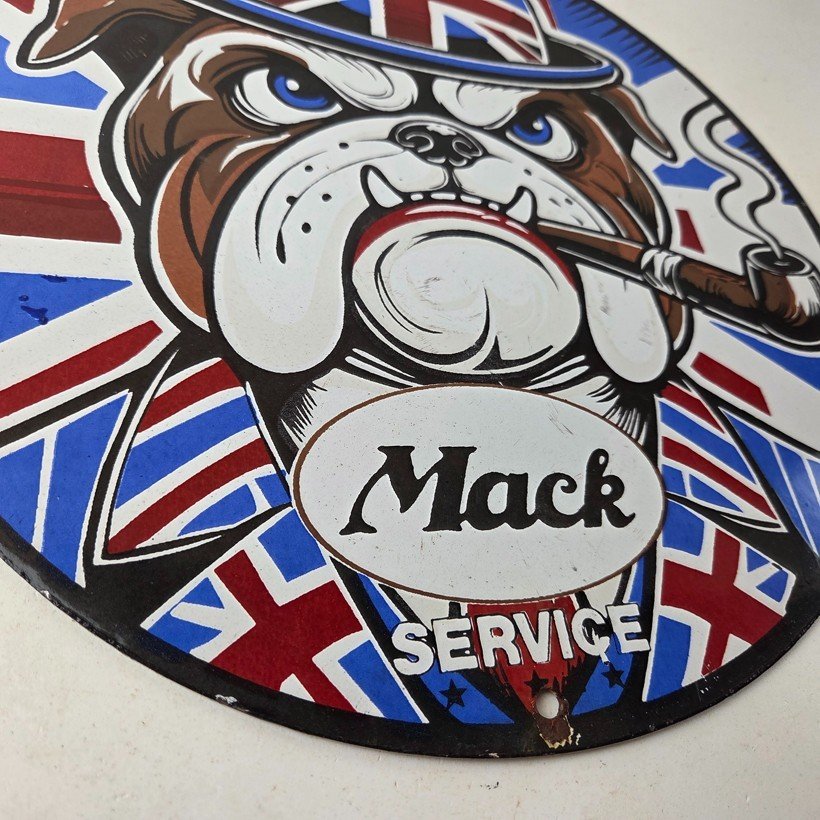 Vintage Mack Trucks Sign - British Bulldog Auto Gas Pump Porcelain Ad Sign - Image 11