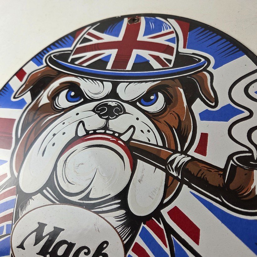 Vintage Mack Trucks Sign - British Bulldog Auto Gas Pump Porcelain Ad Sign - Image 12