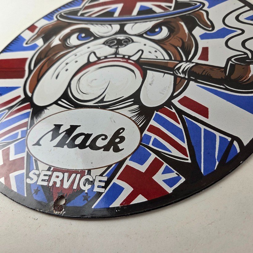 Vintage Mack Trucks Sign - British Bulldog Auto Gas Pump Porcelain Ad Sign - Image 14
