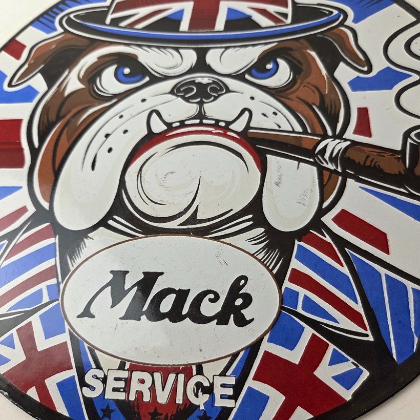 Vintage Mack Trucks Sign - British Bulldog Auto Gas Pump Porcelain Ad Sign - Image 4