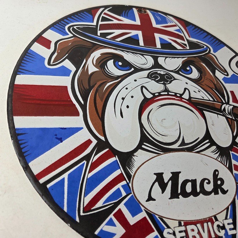 Vintage Mack Trucks Sign - British Bulldog Auto Gas Pump Porcelain Ad Sign - Image 6