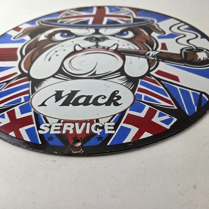 Vintage Mack Trucks Sign - British Bulldog Auto Gas Pump Porcelain Ad Sign - Image 10