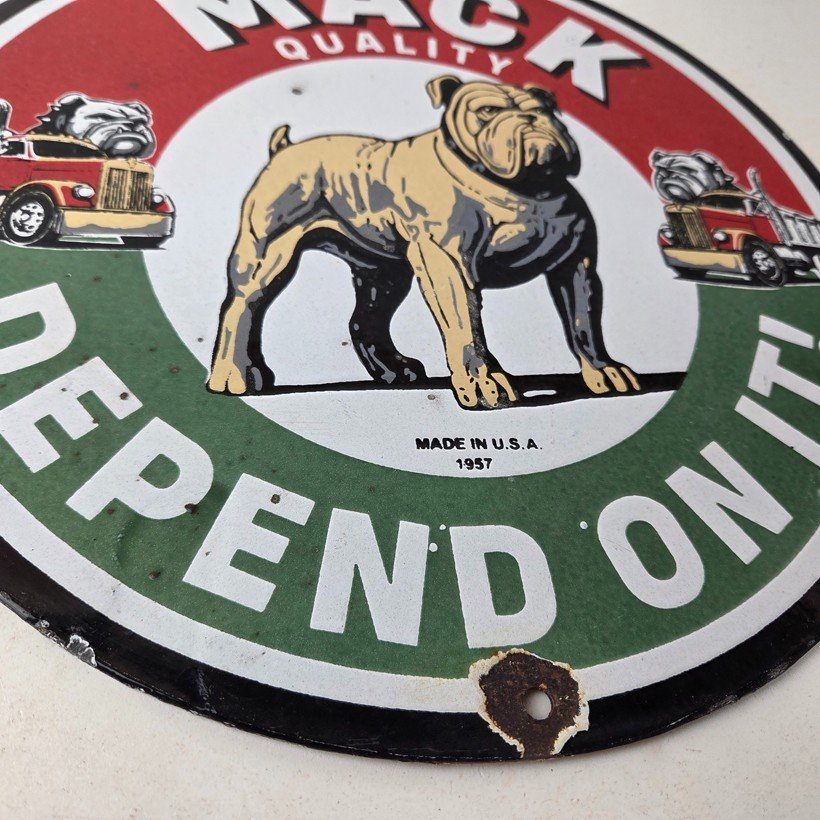 Vintage Mack Trucks Sign - Sales Service Gas Pump Porcelain Ad Sign - Image 11