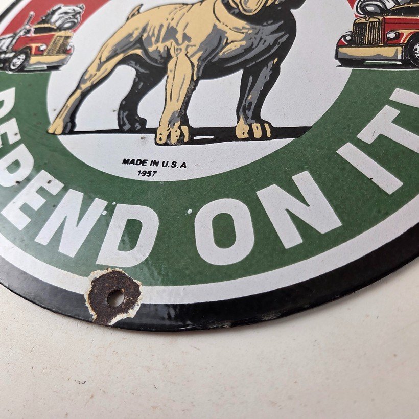 Vintage Mack Trucks Sign - Sales Service Gas Pump Porcelain Ad Sign - Image 14