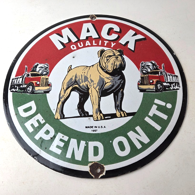 Vintage Mack Trucks Sign - Sales Service Gas Pump Porcelain Ad Sign - Image 15
