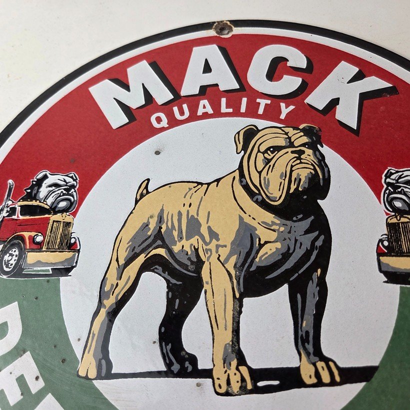 Vintage Mack Trucks Sign - Sales Service Gas Pump Porcelain Ad Sign - Image 3