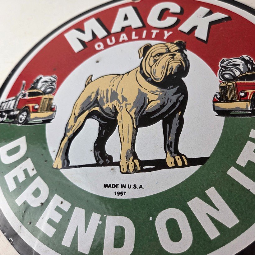 Vintage Mack Trucks Sign - Sales Service Gas Pump Porcelain Ad Sign - Image 4