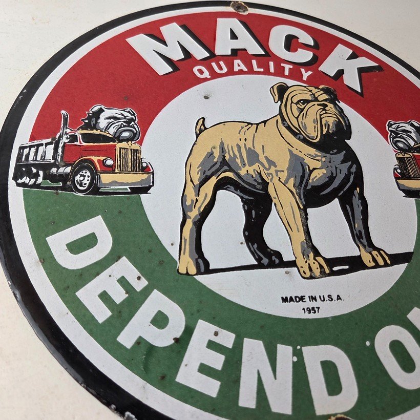 Vintage Mack Trucks Sign - Sales Service Gas Pump Porcelain Ad Sign - Image 6