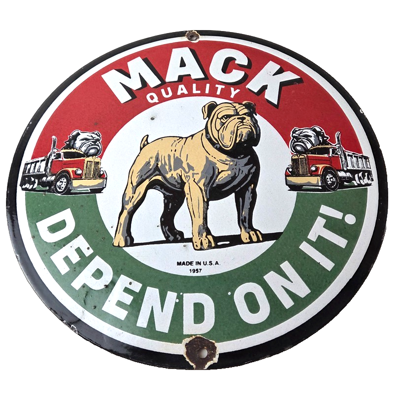 Vintage Mack Trucks Sign - Sales Service Gas Pump Porcelain Ad Sign