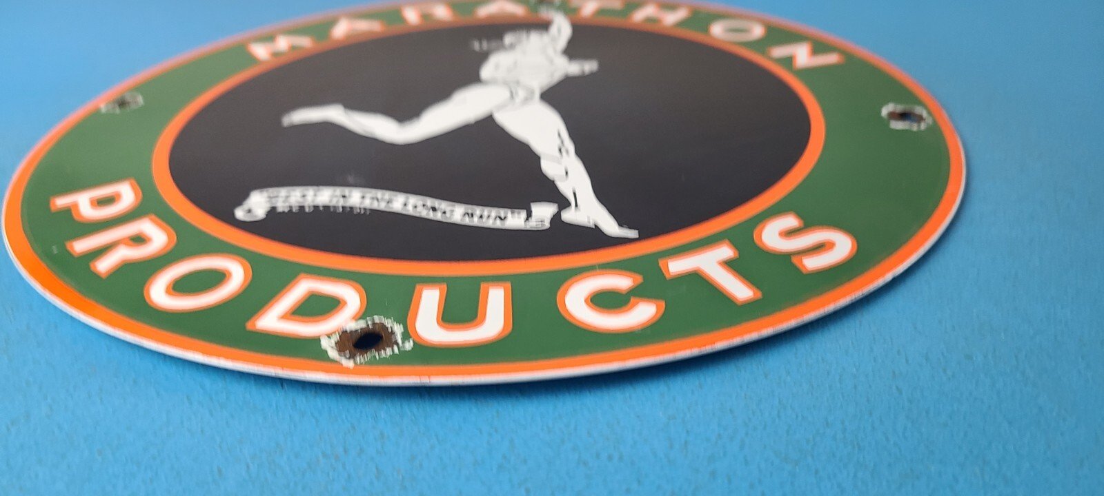 Vintage Marathon Products Sign - Gasoline Gas Motor Oil Pump Shop Porcelain Sign - Image 11