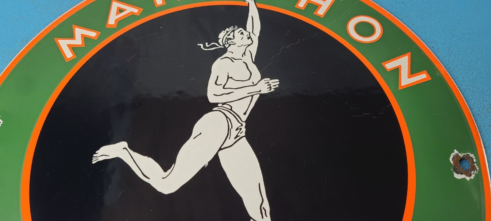 Vintage Marathon Products Sign - Gasoline Gas Motor Oil Pump Shop Porcelain Sign - Image 13