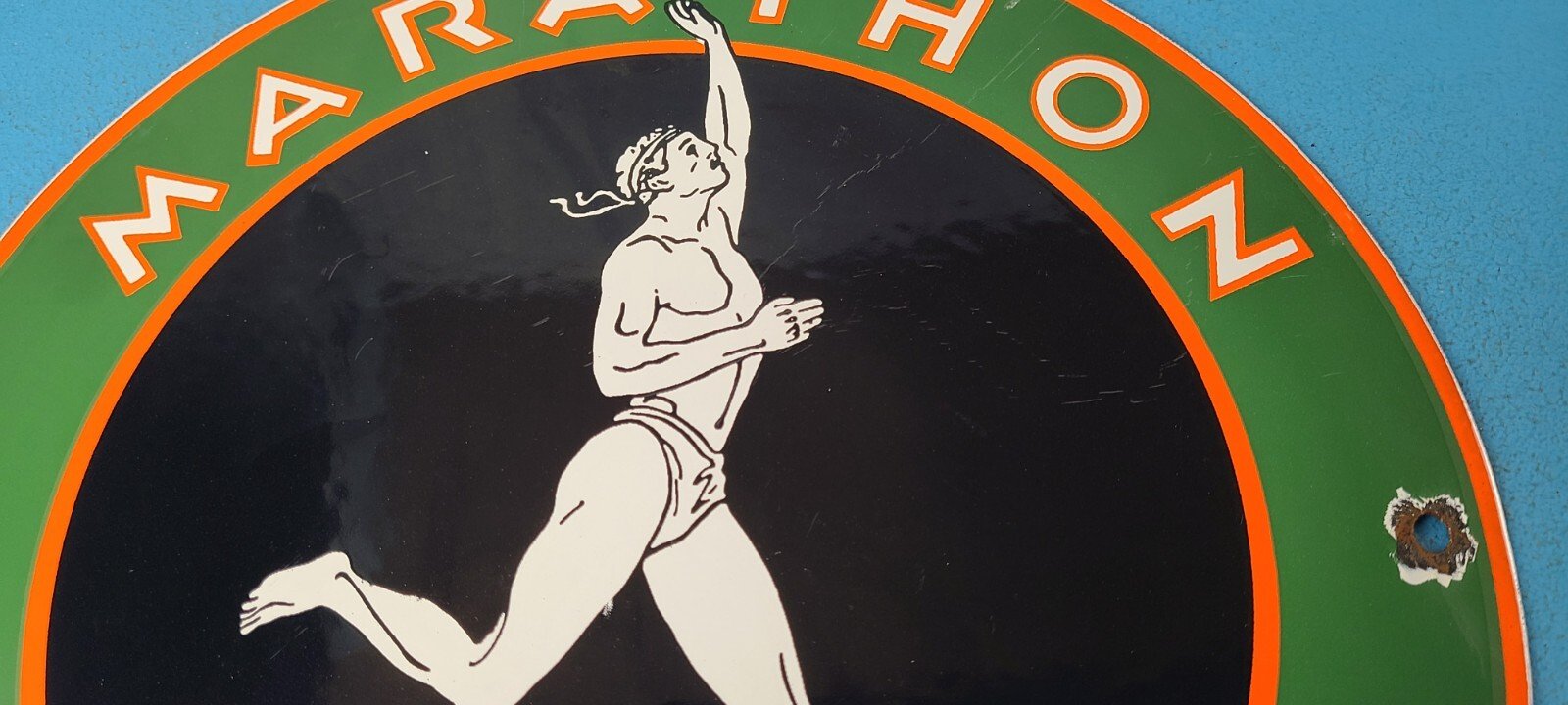 Vintage Marathon Products Sign - Gasoline Gas Motor Oil Pump Shop Porcelain Sign - Image 3