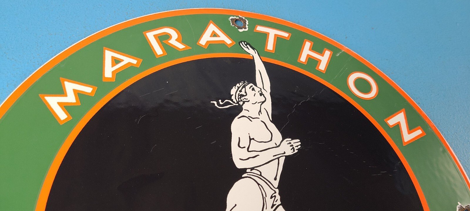 Vintage Marathon Products Sign - Gasoline Gas Motor Oil Pump Shop Porcelain Sign - Image 5