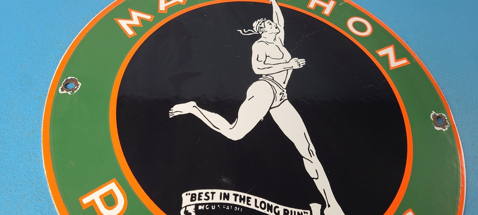 Vintage Marathon Products Sign - Gasoline Gas Motor Oil Pump Shop Porcelain Sign - Image 6