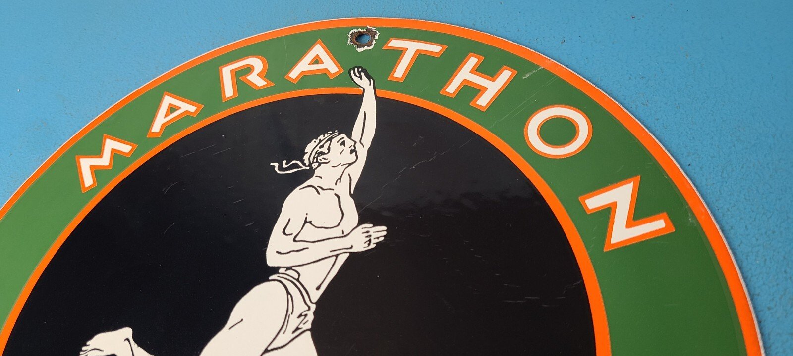 Vintage Marathon Products Sign - Gasoline Gas Motor Oil Pump Shop Porcelain Sign - Image 8