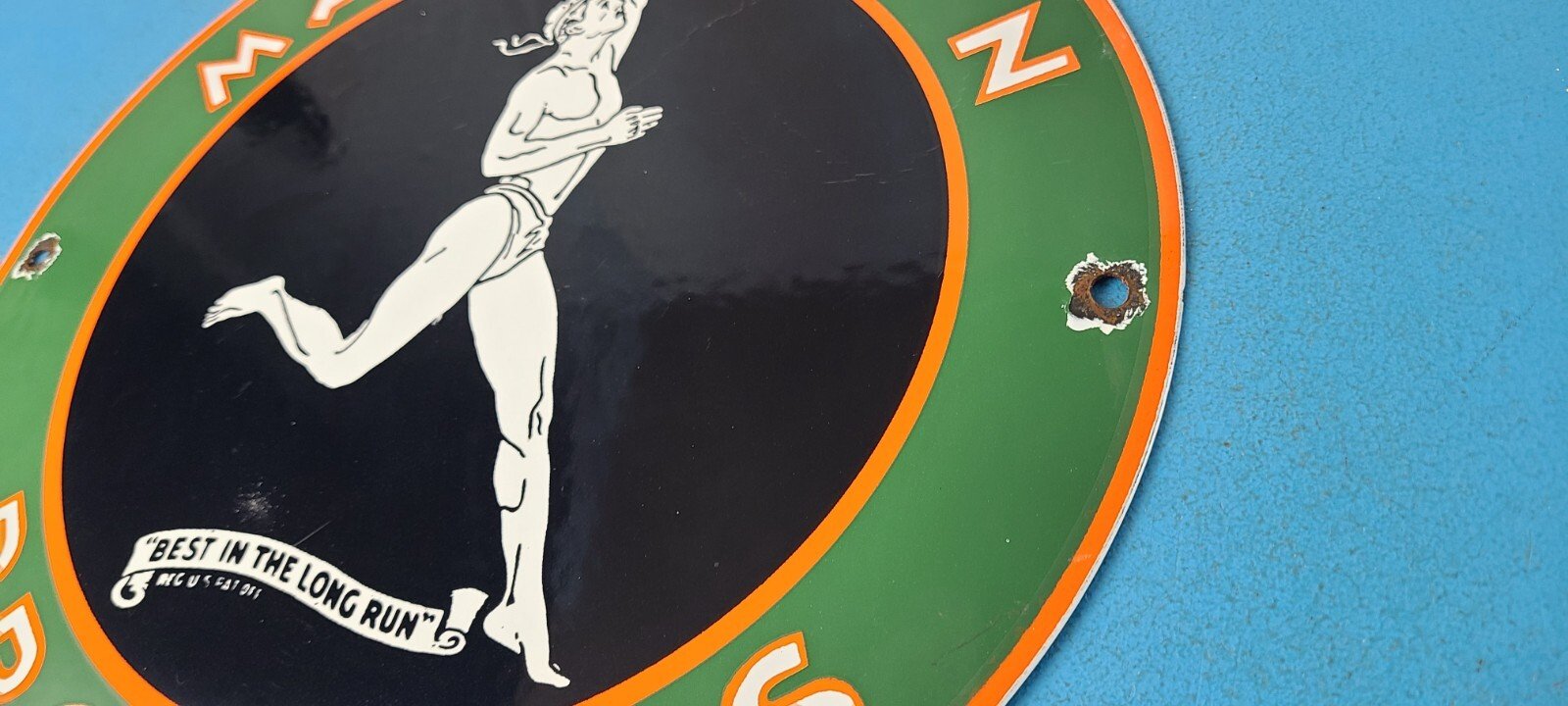 Vintage Marathon Products Sign - Gasoline Gas Motor Oil Pump Shop Porcelain Sign - Image 9