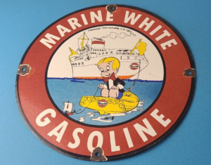 Vintage Marine White Gasoline Sign Richie Rich Porcelain Auto Gas Pump Sign 305857451476