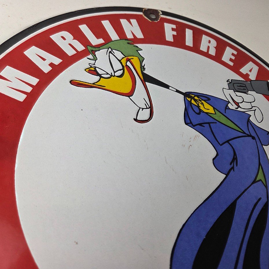 Vintage Marlin Firearms Sign - Joker Batman Comics Gas Pump Porcelain Sign - Image 5