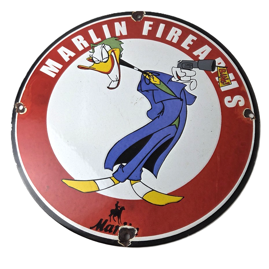 Vintage Marlin Firearms Sign - Joker Batman Comics Gas Pump Porcelain Sign