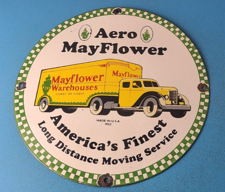 Vintage May Flower Service Sign Gas Truck Moving Pump Plate Advertising Sign 306073080826