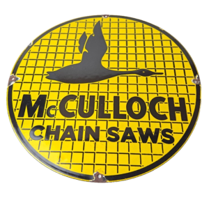Vintage McCulloch Chain Saws Sign - Store Display Gas Service Porcelain Sign
