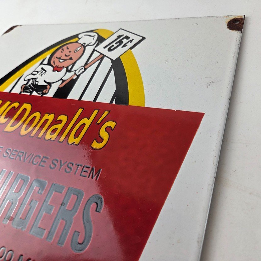 Vintage McDonalds Porcelain - Fast Food Burgers Diner Drive Thru Gas Pump Sign - Image 12