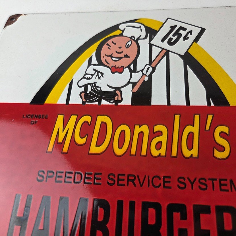 Vintage McDonalds Porcelain - Fast Food Burgers Diner Drive Thru Gas Pump Sign - Image 3