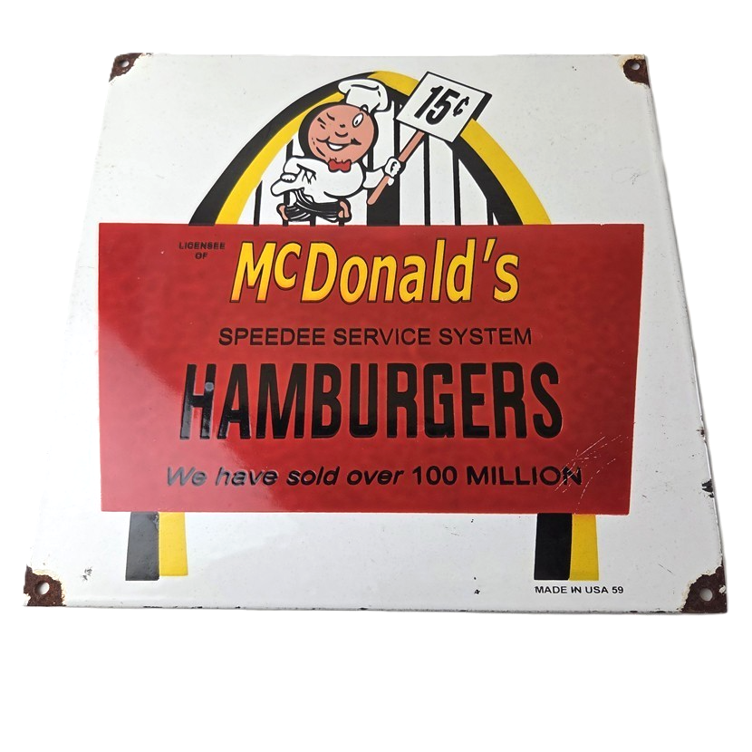 Vintage McDonalds Porcelain - Fast Food Burgers Diner Drive Thru Gas Pump Sign