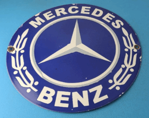 Vintage Mercedes Benz Sign - Large Porcelain Auto Shop Gas Pump Sign