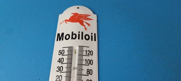 Vintage Mobil Gas Sign Service Station Pump Ad Sign on Porcelain Thermometer 305650465966 2